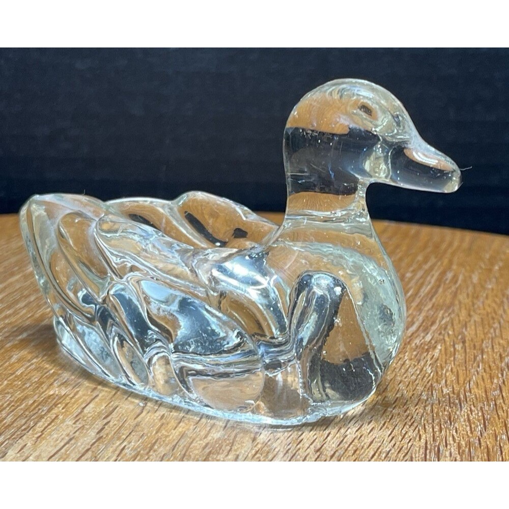 L.E. Smith Vtg MCM Glass Clear Duck Personal Ashtray Trinket Dish Paperweight